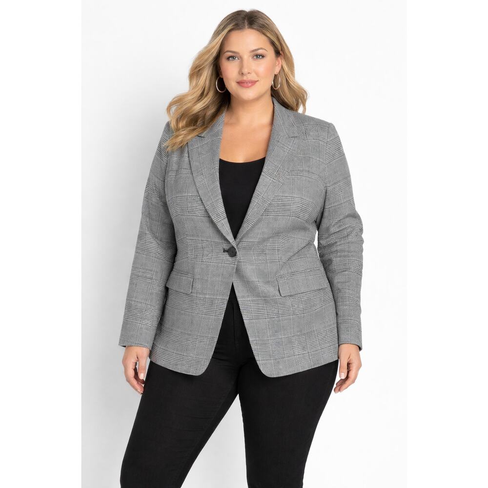 Lane Bryant Plaid Blazer Jacket Womens Plus Size 14 Black White New One Button